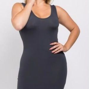 Scoop Neckline Midi Body-Con Dress - Charcoal